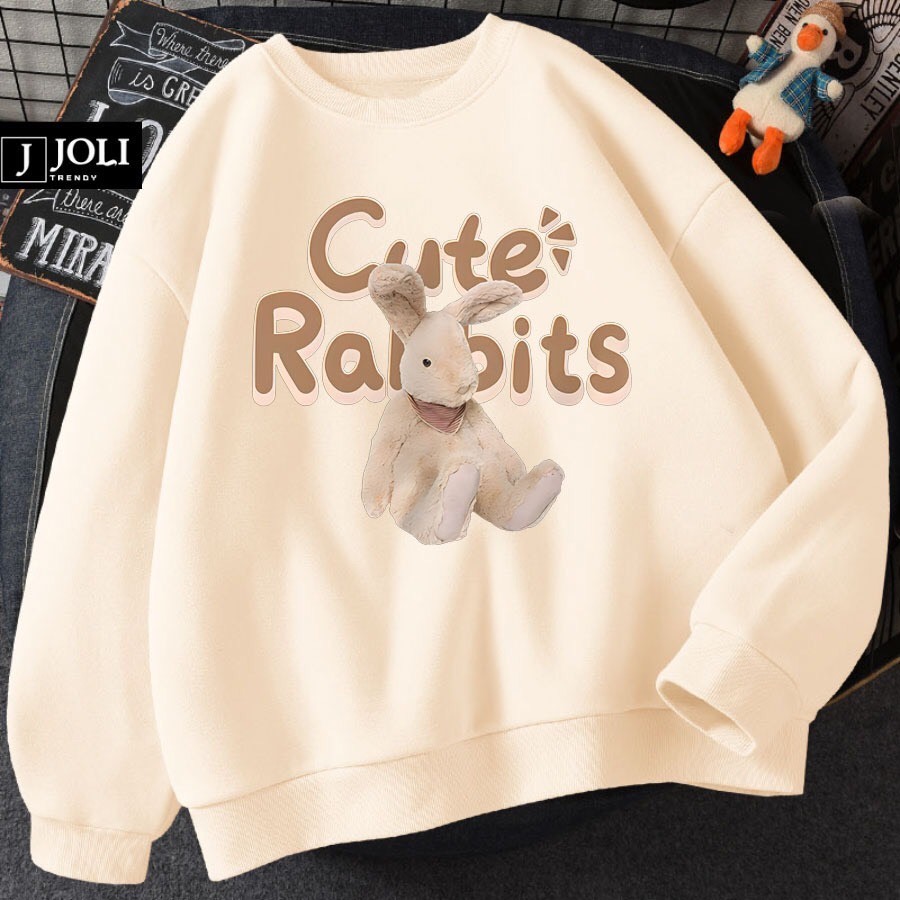 Áo sweater nỉ  Thỏ Ra Bit cute nam nữ form rộng, áo cổ tròn mùa đông unisex vải cotton dày dặn,ấm áp, áo cặp nhóm trend