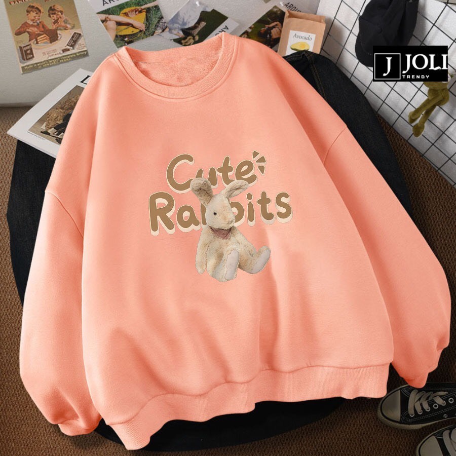 Áo sweater nỉ  Thỏ Ra Bit cute nam nữ form rộng, áo cổ tròn mùa đông unisex vải cotton dày dặn,ấm áp, áo cặp nhóm trend