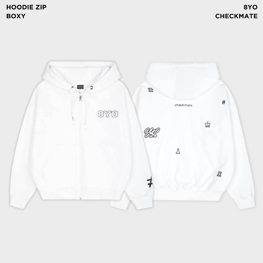 Áo Hoodie Zip Boxy 8YO Checkmate - Áo Khoác Nỉ Bông Có Lót Vải Jersey Dây Kéo Unisex Local Brand