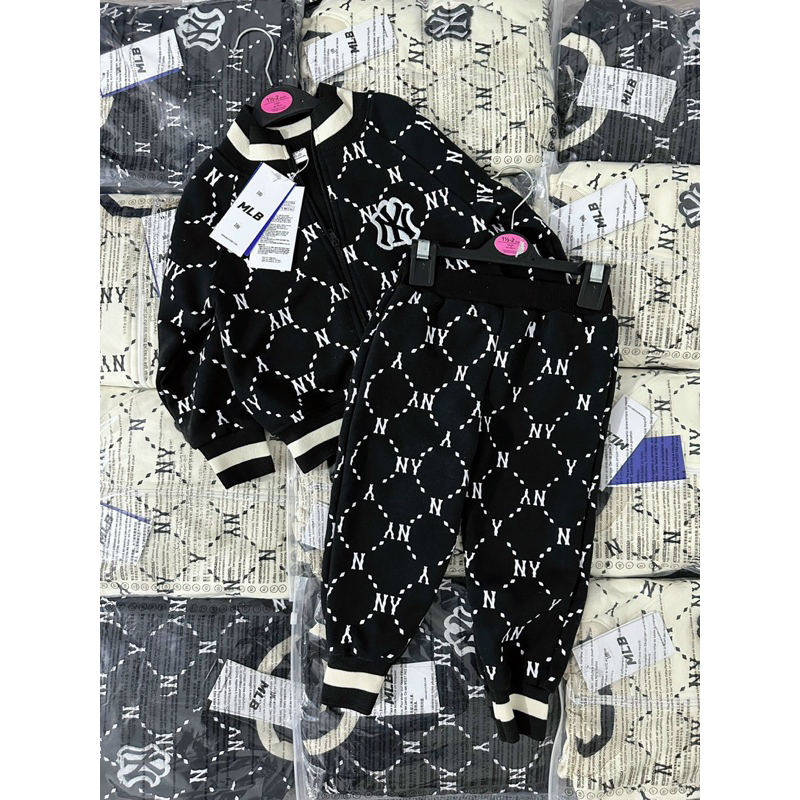 Set bộ nỉ kéo khoá NIY in tràn 2 màu đen trắng cho bé trai