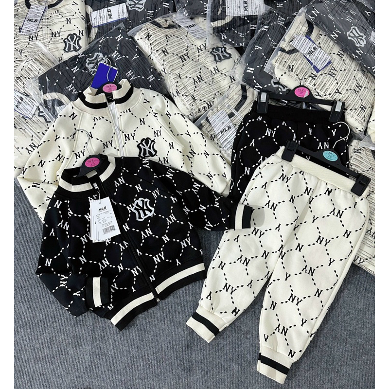 Set bộ nỉ kéo khoá NIY in tràn 2 màu đen trắng cho bé trai