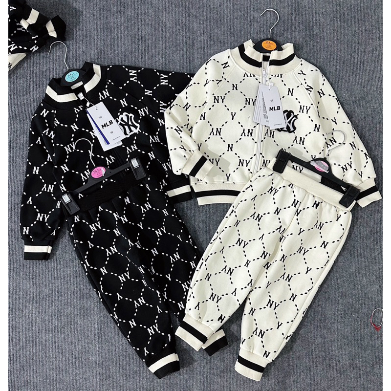 Set bộ nỉ kéo khoá NIY in tràn 2 màu đen trắng cho bé trai