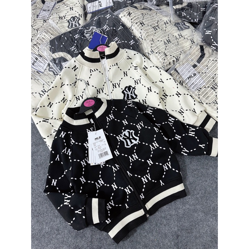 Set bộ nỉ kéo khoá NIY in tràn 2 màu đen trắng cho bé trai