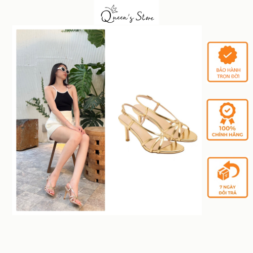 Giày Sandal Cao Gót 6-7 Phân Gold-Bạc Dây Mảnh QUEENS STORE sang tôn da chắc chân