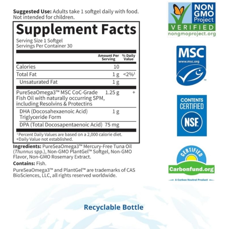 Dầu Cá Omega3 Tinh Khiết DHA 1000mg, DPA, Triglycetide Bổ Mắt, Trẻ Hóa Khỏe Tim, Giảm Viêm Garden of life Fish oil