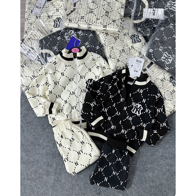 Set bộ nỉ kéo khoá NIY in tràn 2 màu đen trắng cho bé trai