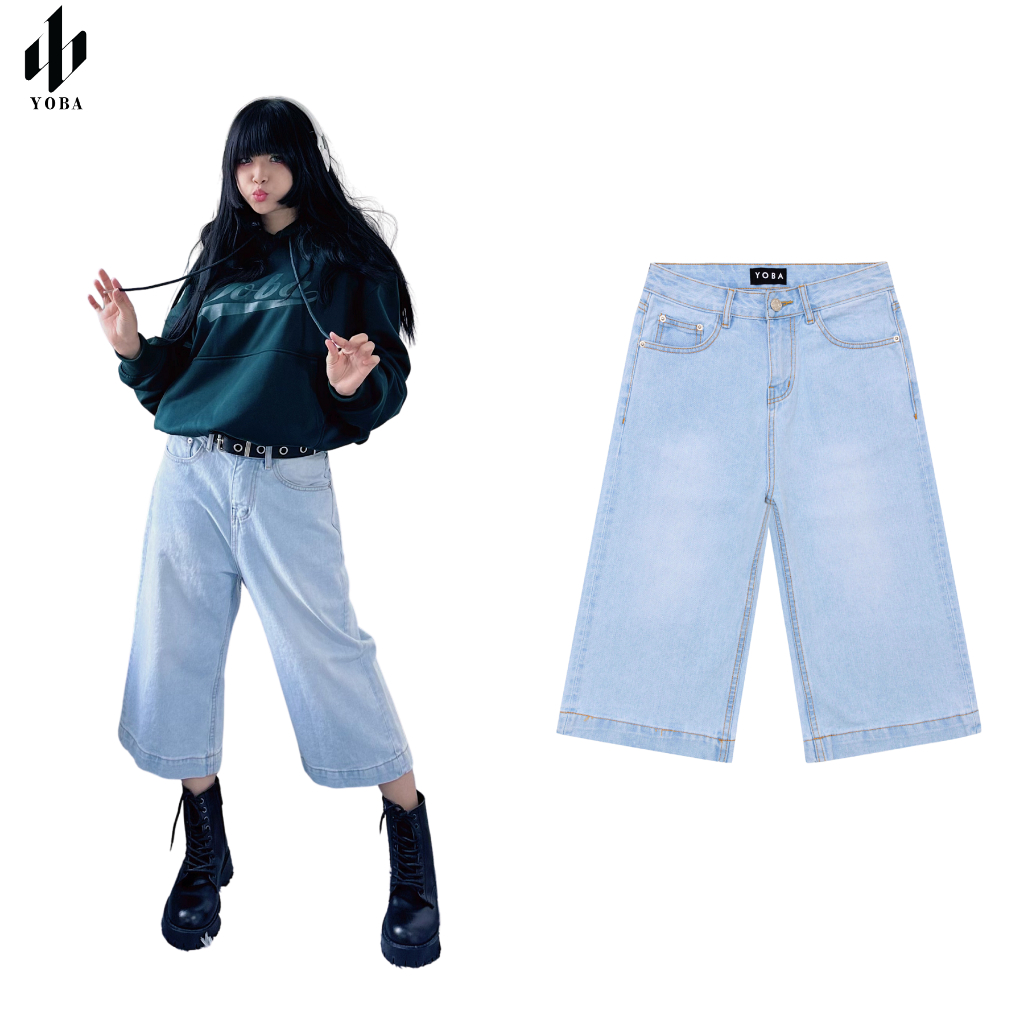 QUẦN SHORT ỐNG RỘNG, QUẦN BAGGY SHORT JEANS YOBA UNISEX VẢI XỊN FORM CHUẨN SIÊU ĐẸP (505-506)