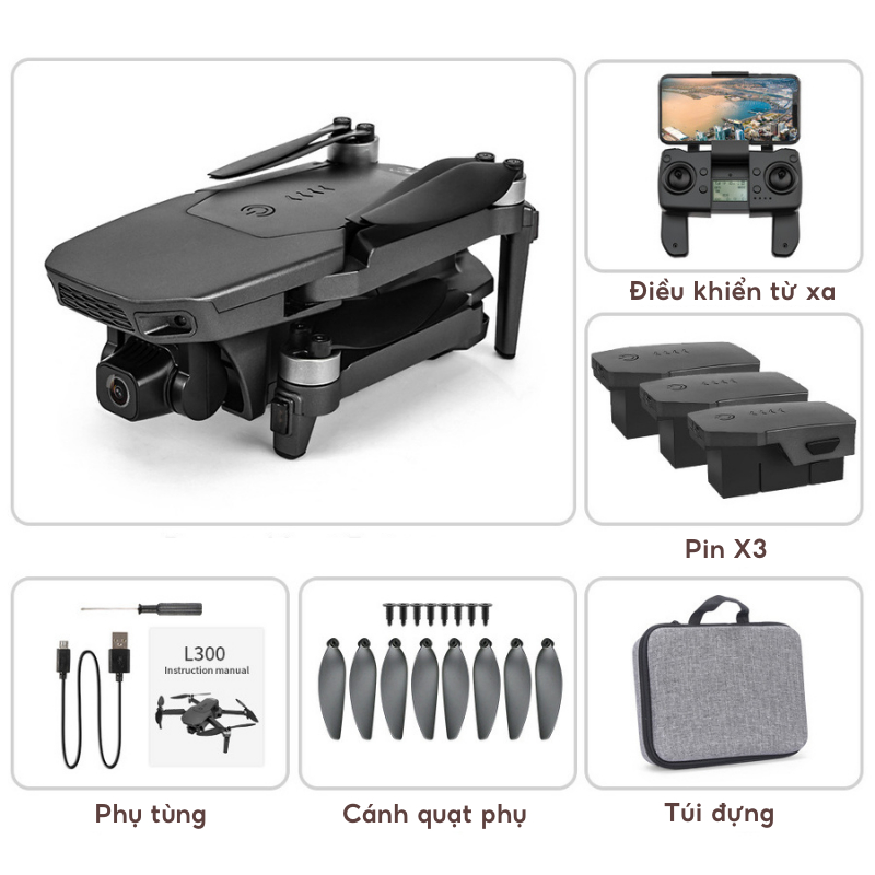 Flycam mini L300 PRO, máy bay điều khiển từ xa có GPS, có gimbal chống rung, thời lượng pin cao | BigBuy360 - bigbuy360.vn