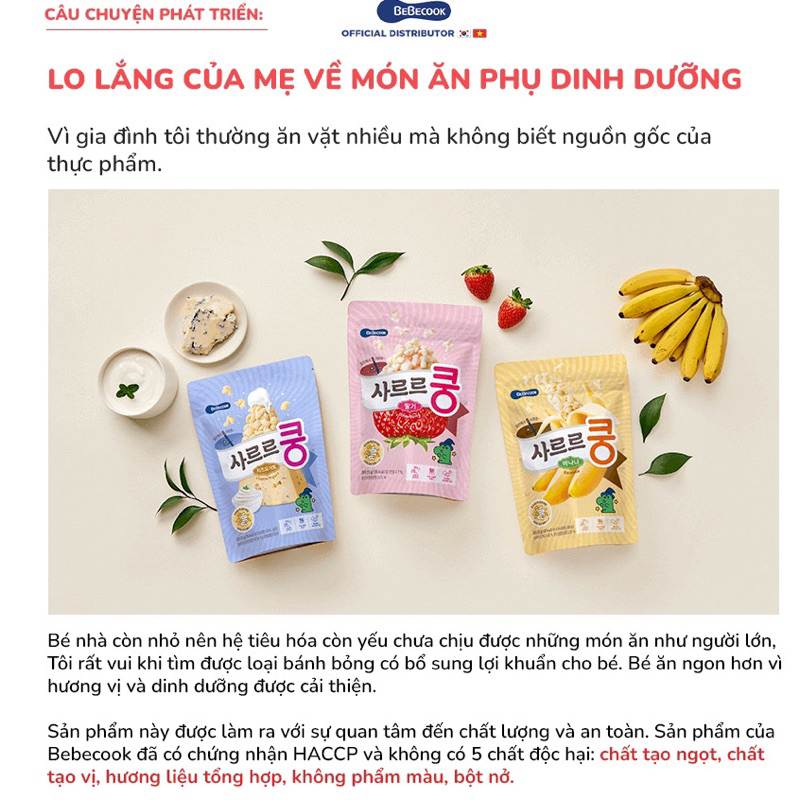 Bánh bỏng lợi khuẩn BEBECOOK Hàn Quốc, bổ sung lợi khuẩn cho bé từ 12tháng