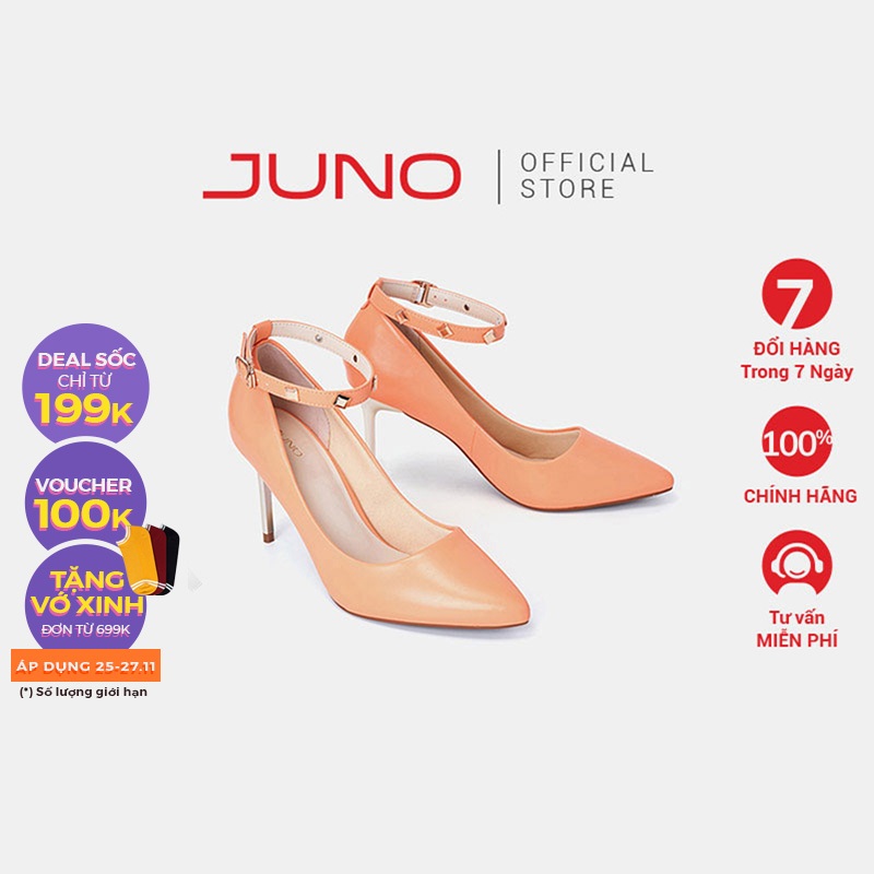 Giày Cao Gót Nữ 9cm Thời Trang JUNO Quai Cổ Chân Phối Khoá Đinh Tán CG09155