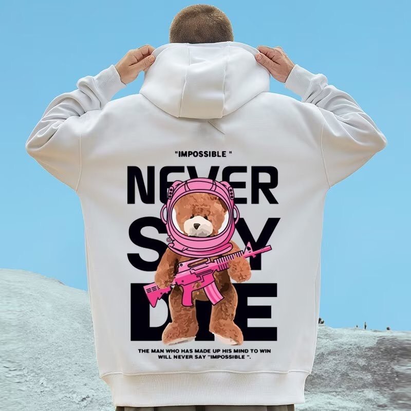 Áo Hoodie nỉ Gấu Never say die, cá tính nam nữ form rộng, áo nỉ mũ 2 lớp mùa đông unisex vải cotton dày dặn,ấm áp, áo cặ