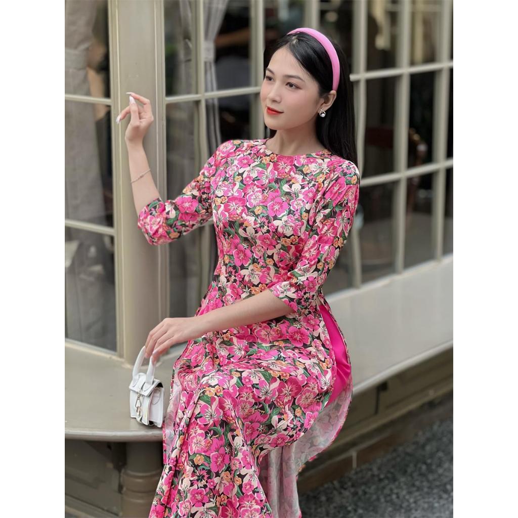 Áo dài hoa sứ gấm Vân Gỗ siêu sang AD037 - Khánh Linh Style - Lady Fashion
