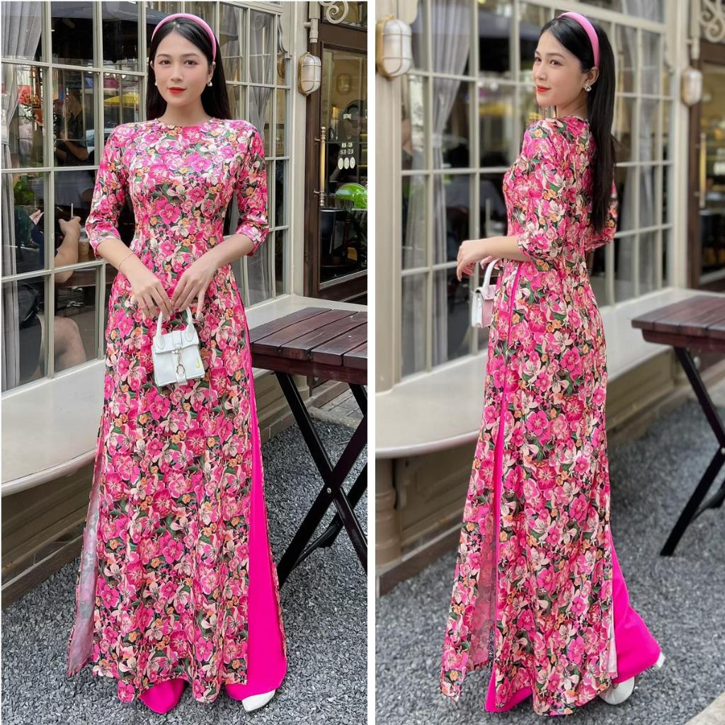 Áo dài hoa sứ gấm Vân Gỗ siêu sang AD037 - Khánh Linh Style - Lady Fashion
