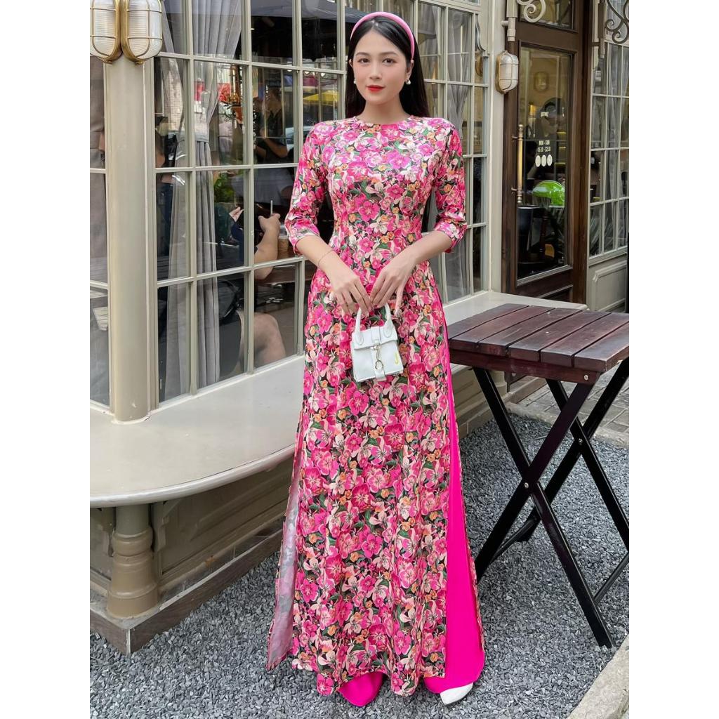 Áo dài hoa sứ gấm Vân Gỗ siêu sang AD037 - Khánh Linh Style - Lady Fashion