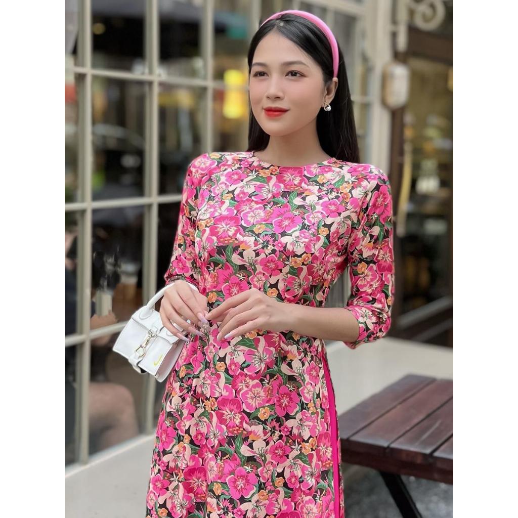 Áo dài hoa sứ gấm Vân Gỗ siêu sang AD037 - Khánh Linh Style - Lady Fashion