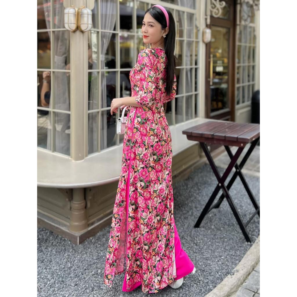 Áo dài hoa sứ gấm Vân Gỗ siêu sang AD037 - Khánh Linh Style - Lady Fashion