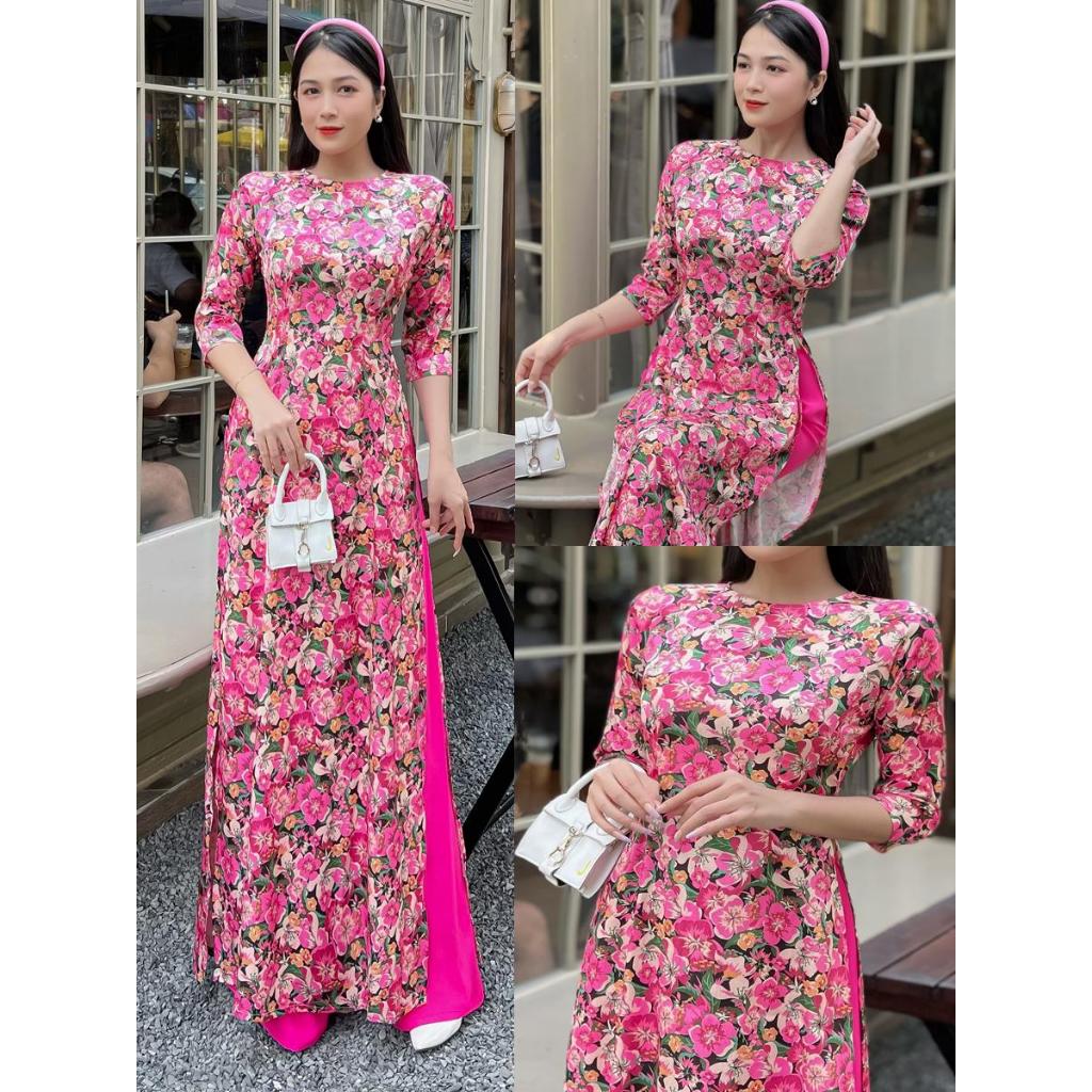 Áo dài hoa sứ gấm Vân Gỗ siêu sang AD037 - Khánh Linh Style - Lady Fashion