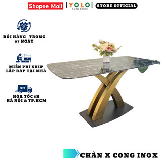 Bàn Ăn Cơm YoLo Chân X Cong Vàng, Inox Mạ Titan, Nhập Khẩu Cao Cấp Hiện Đại, Phù Hợp Căn Hộ Chung Cư Gia Đình