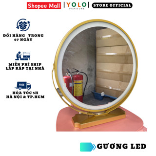 Gương bàn trang điểm có đèn Led YOLO, cảm ứng 3 màu nhập khẩu cao cấp hiện đại