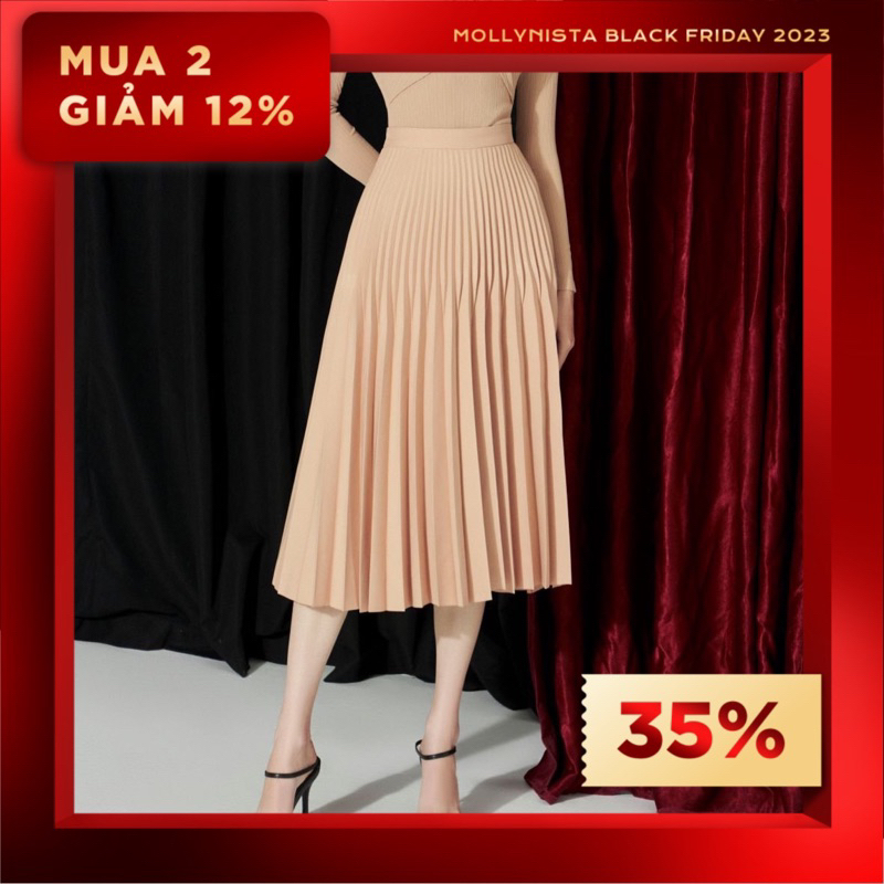 MOLLYNISTA (SALE 35%) Váy thiết kế Mia dập ly quạt thanh lịch nữ tính cao cấp tôn dáng