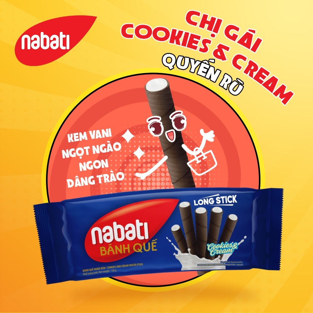 Bánh quế Nabati long stick các vị gói 105-130g