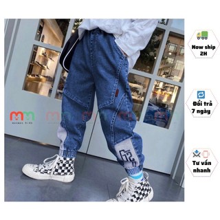 Quần jogger bé trai hiphop chất jean co dãn cao cấp lưng thun ống bo lai dáng hiphop cho bé 11kg đến 41kg
