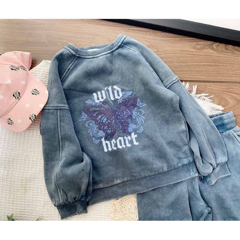 Bộ nỉ xanh bụi wildheart cho bé