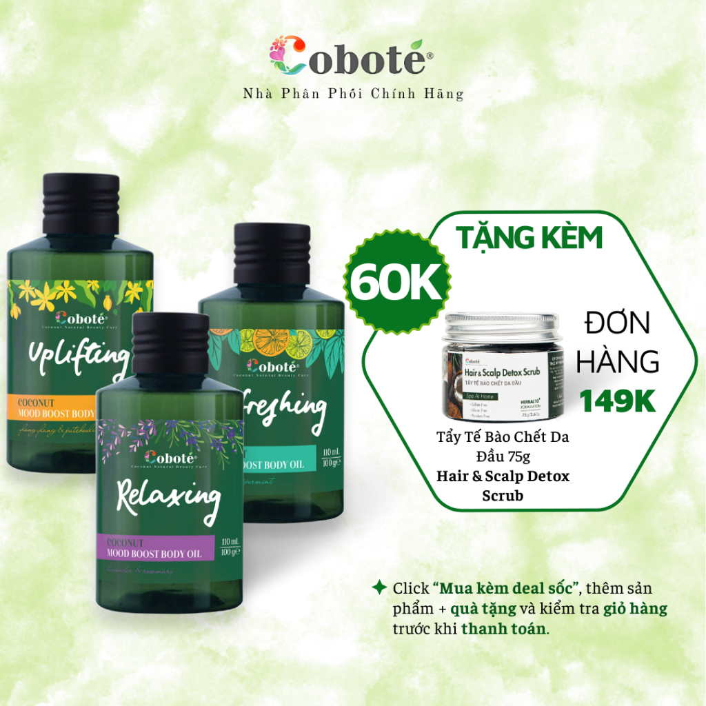 Dầu Dưỡng Thể Thư Giản Coboté - 3 Tông Mùi - Coconut Mood Boost Body Oil - Dầu Massage Dưỡng Ẩm Chai 110ml