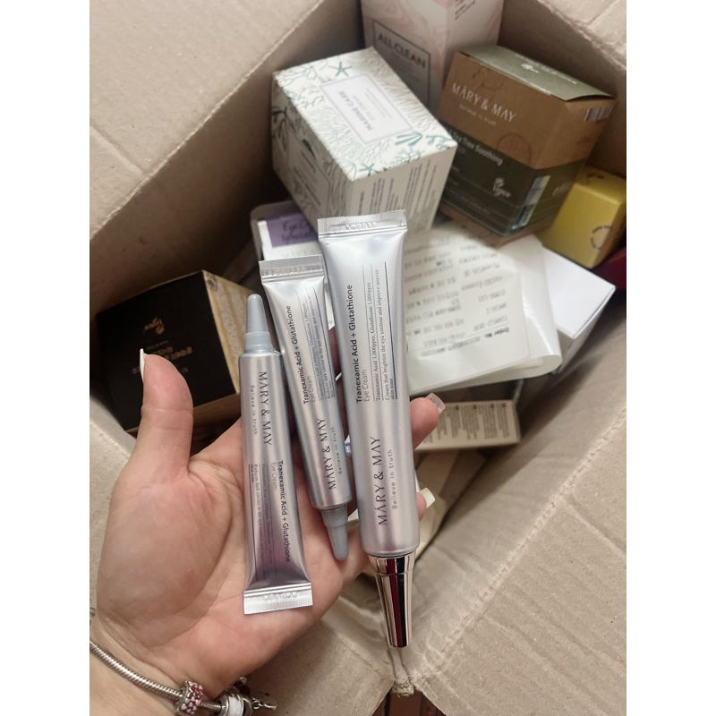 Kem dưỡng sáng, hỗ trợ giảm quầng thâm mắt Mary&May Tranexamic Acid+ Glutathion Eye Cream 30ml