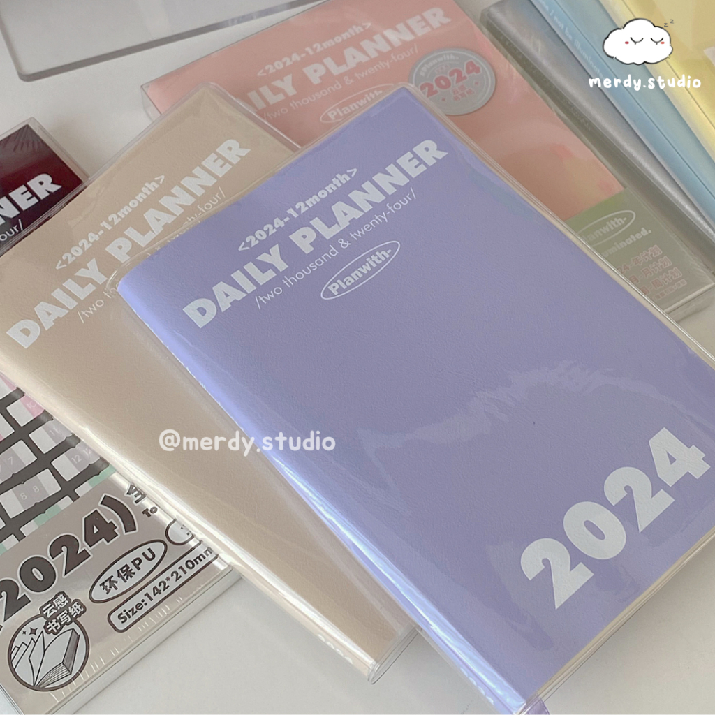 Sổ Planner 2024 PLANWITH đủ 9 màu bìa PU 196 trang - bản Weekly Plan