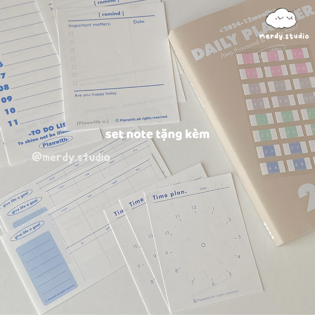 Sổ Planner 2024 PLANWITH đủ 9 màu bìa PU 196 trang - bản Weekly Plan