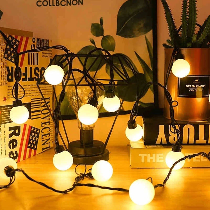 Dây Đèn Led Trang Trí Ngoài Trời  Dài 5m 20 Bóng Tròn Phi 5CM Cắm Điện Có Phích Nối Thêm Dây