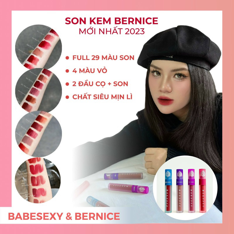 Son Kem Bernice Phiên Bản Mới Nhất 2023- Chất Son Siêu Mịn Lì - Full 29 màu son + 4 màu vỏ mới - Có kèm cọ môi
