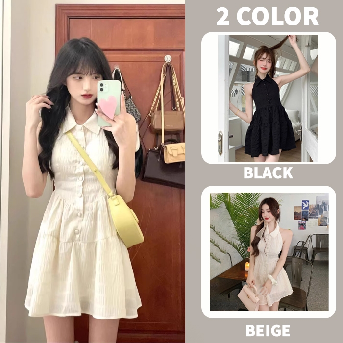 đầm nữ tiểu thư họa tiết lưng buộc nơ nhiều màu phong cách hàn quốc GUBOTTJHK12