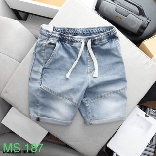 Quần short chun lửng dành cho nam, chất jean (bò) denim co giãn, FORM NHỎ, may giả khóa, 4 màu xanh đen xám