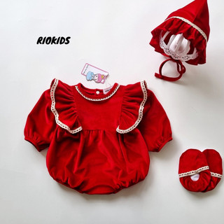 [3-12kg] Bodysuit nhung đỏ tay cánh tiên cho bé gái sơ sinh mặc thôi nôi, đầy tháng Thu Đông - Riokids BD81