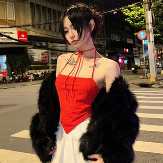 Áo ống croptop phối dây cột kiểu yếm tà vạt nhọn trơn basic