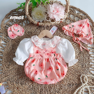 [3-12kg] Body yếm hoa hồng RIOKIDS cho bé gái sơ sinh mặc đi chơi, tiệc thôi nôi đầy tháng Lễ Tết BD90