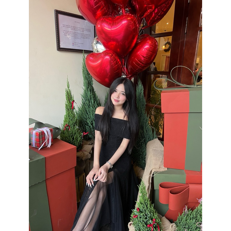 SUNDEI |  Đầm maxi trễ vai dáng dài chiết eo xẻ tà Cinderella Dress