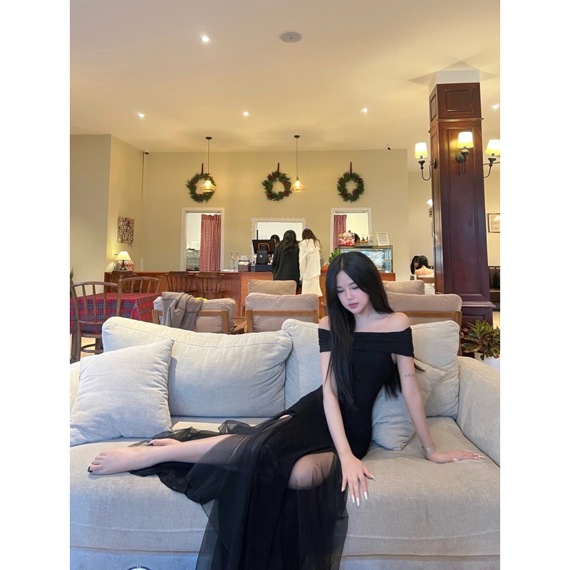 SUNDEI |  Đầm maxi trễ vai dáng dài chiết eo xẻ tà Cinderella Dress