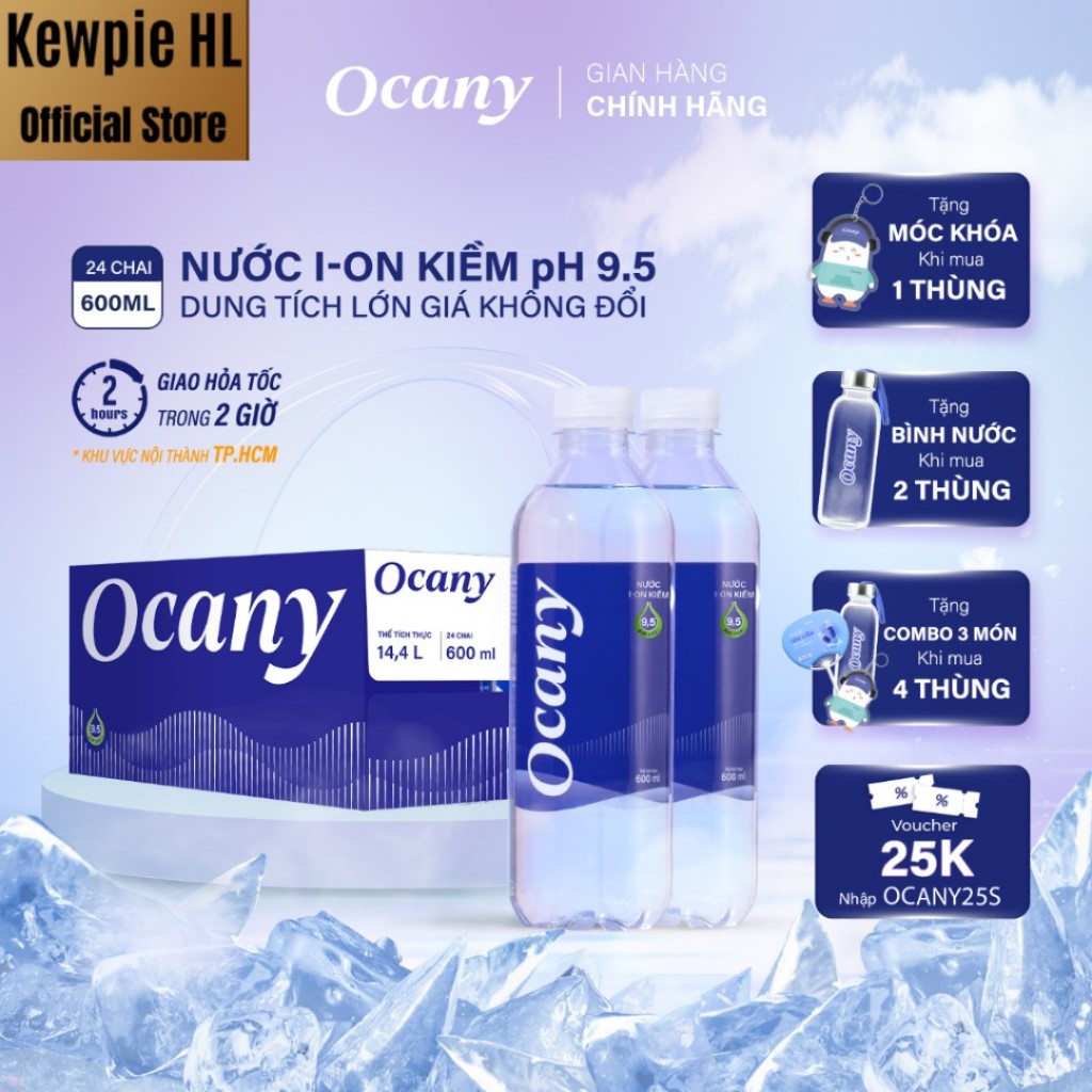 Nước uống ion kiềm Ocany 600ml Thùng 24 chai -date mới