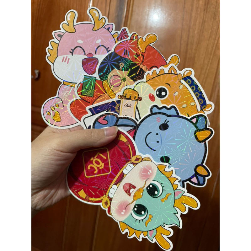 Combo 10 bao lì xì chibi rồng phản quang mẫu 2024