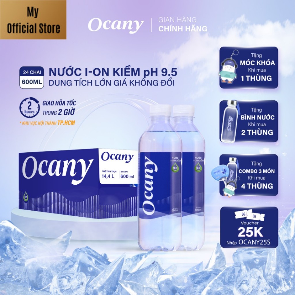 Nước uống ion kiềm Ocany 600ml Thùng 24 chai -date mới