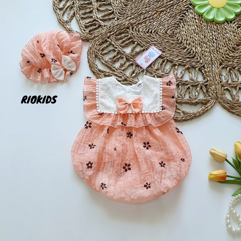 Bodysuit cánh tiên cổ yếm RIOKIDS cho bé gái sơ sinh đi chơi, thôi nôi, đầy tháng BD129