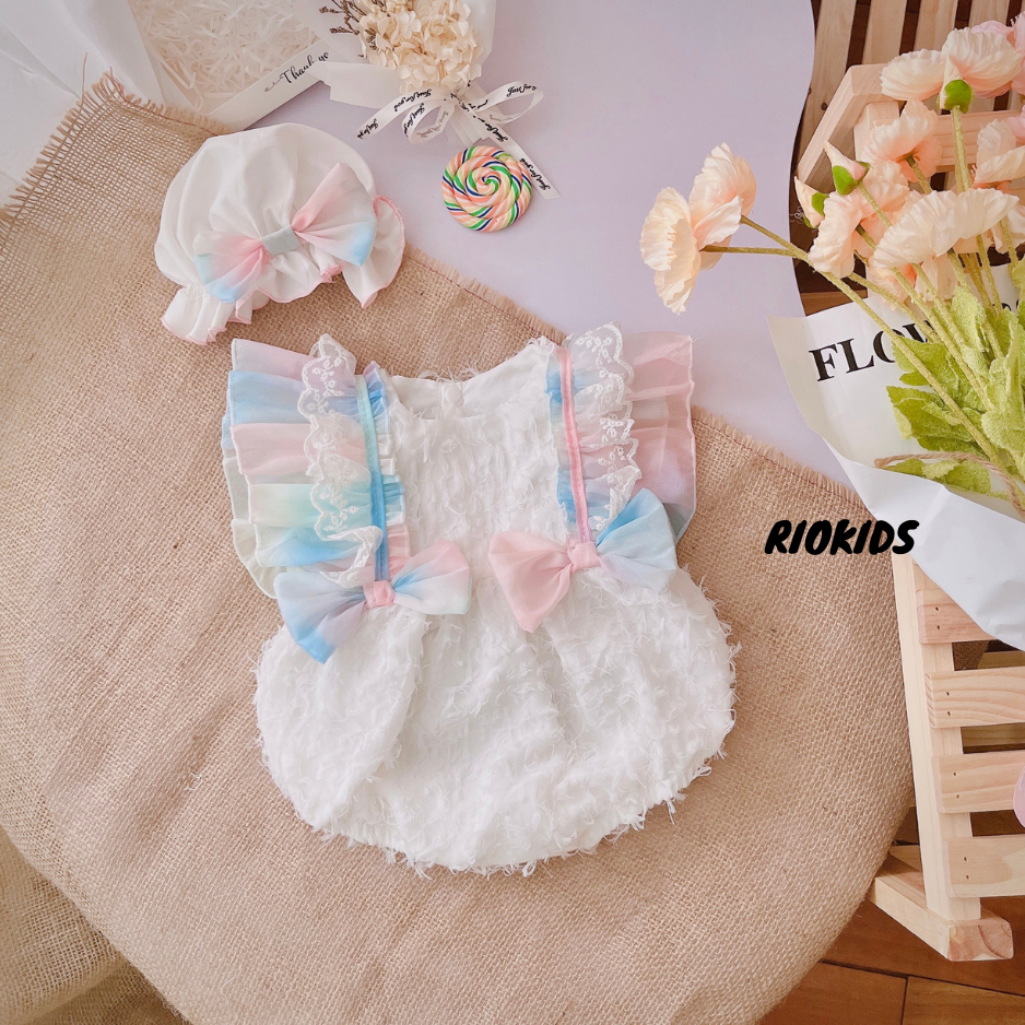Bodysuit cánh tiên cầu vồng RIOKIDS cho bé gái sơ sinh mặc thôi nôi, đầy tháng BD131