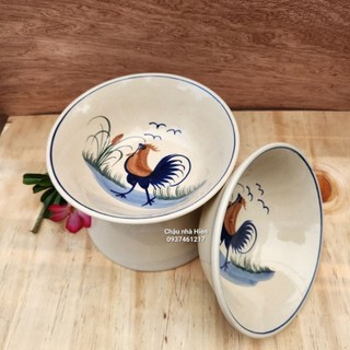 Tô tượng vẽ hình gà gốm xưa miệng 20cm x cao 7.5cm