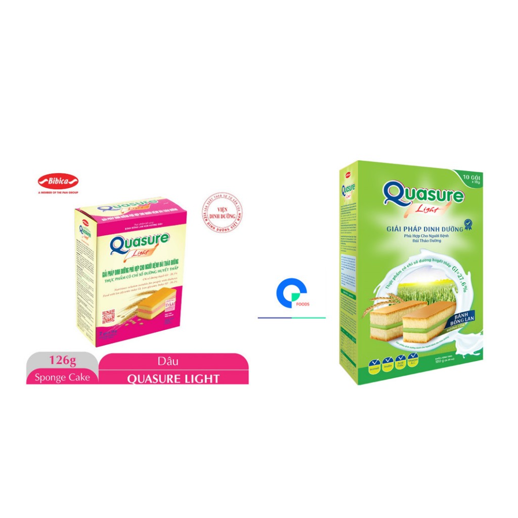 Bánh bông lan tiểu đường ăn kiêng Quasure Light Hộp 126g (7 gói); Hộp 180g (10 gói) - Bibica