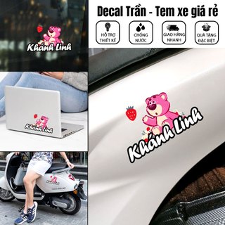 Tem dán xe hình gấu dâu, tem dán xe máy độc đáo, tem dán trang trí mũ bảo hiểm, laptop, vali..