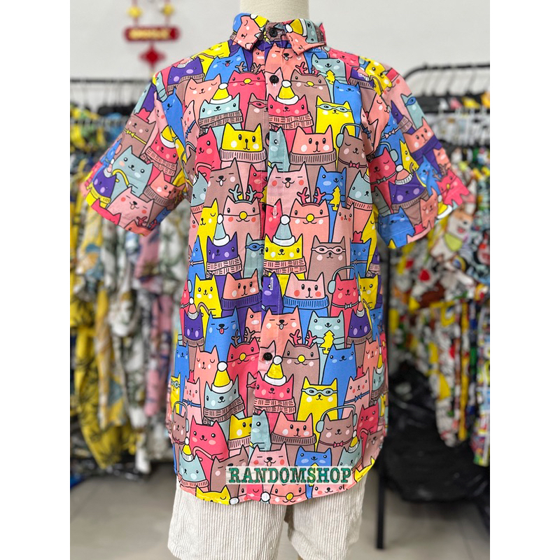 Áo sơ mi hoạt hình họa tiết mèo hồng