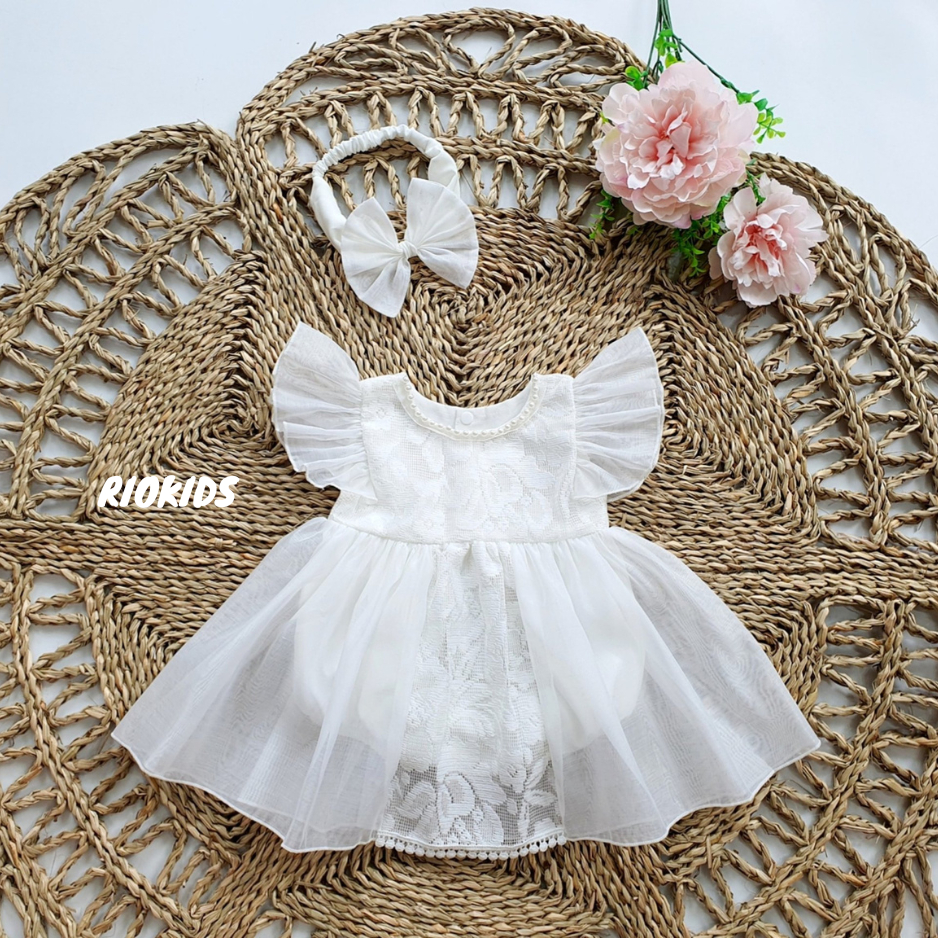 Body váy công chúa ren trắng cao cấp cho bé gái sơ sinh diện thôi nôi, đầy tháng, đi tiệc - Riokids BD64